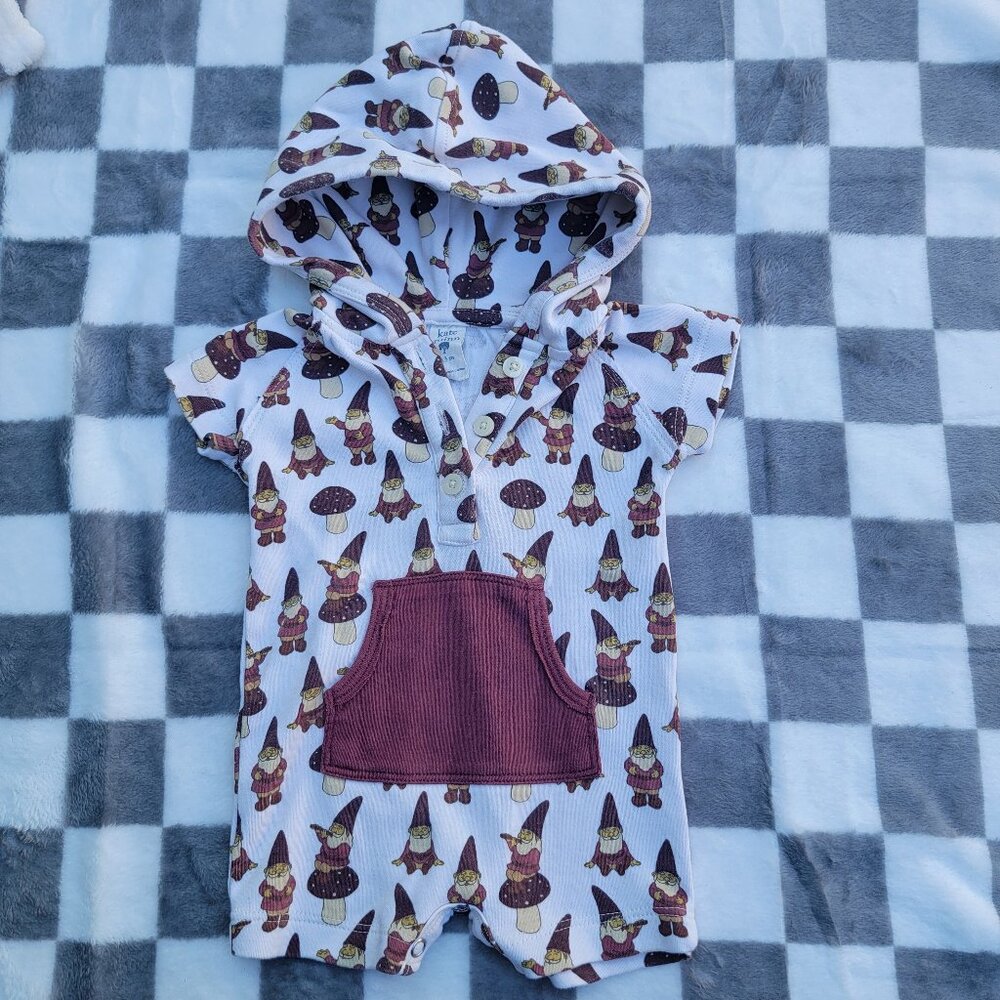 Kate Quinn Mushroom Elves Hooded Organic Cotton Shorty Romper Size 0-3m